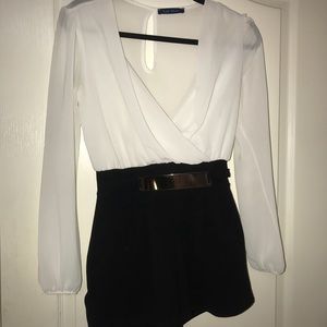 White and Black Long-sleeve Romper